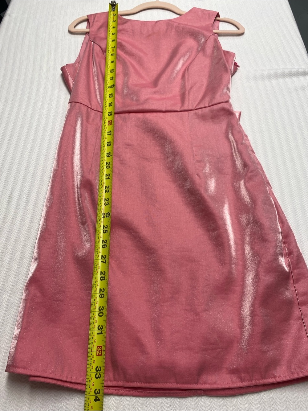 Pink Metallic Bow Back Mini Dress | Open Back Party Dress | M - Picture 7 of 8